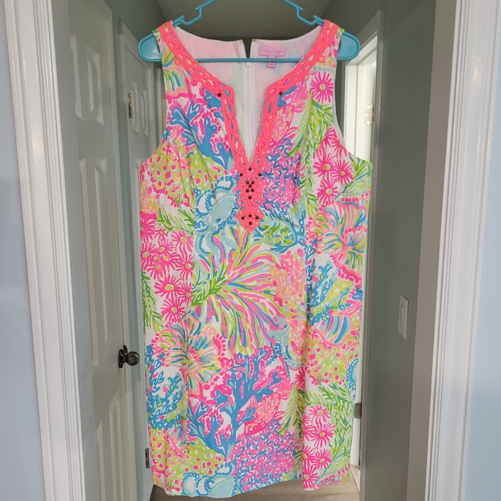 Lilly Pulitzer Lovers Coral Rider Shift Dress 16